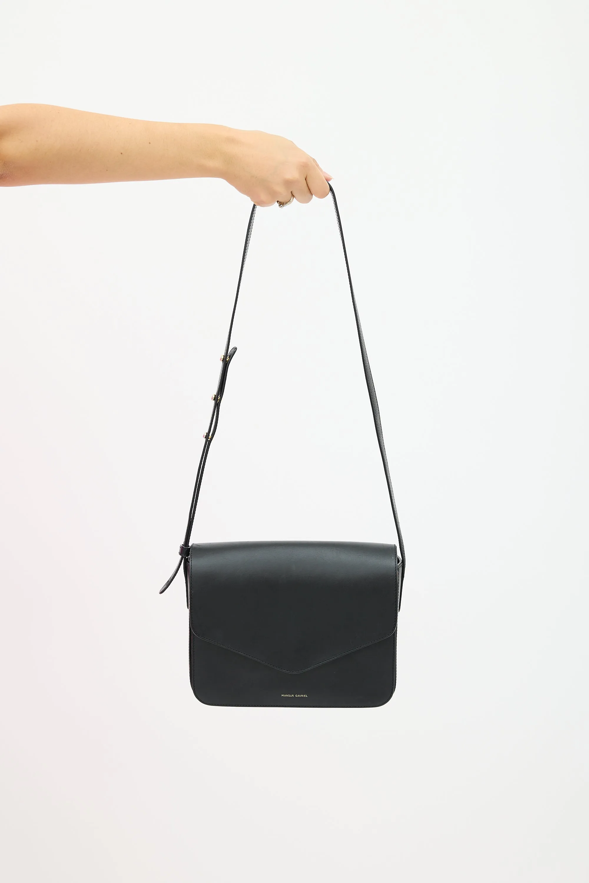 Black Leather Envelope Flap Crossbody Bag