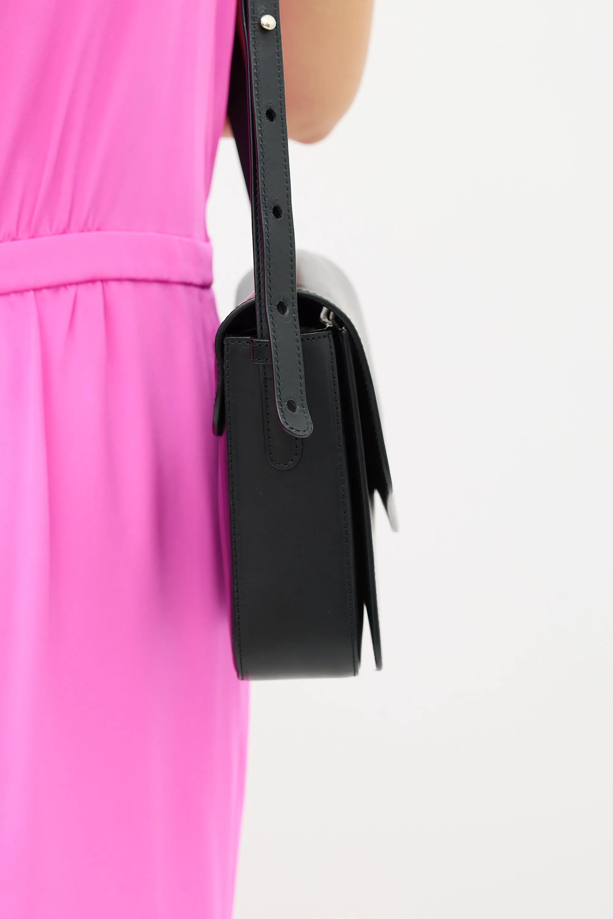 Black Leather Envelope Flap Crossbody Bag