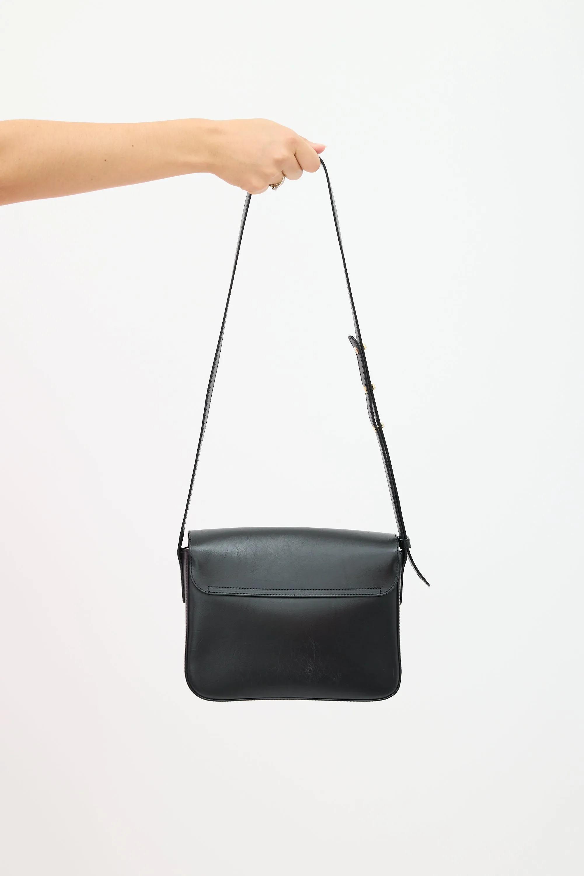 Black Leather Envelope Flap Crossbody Bag