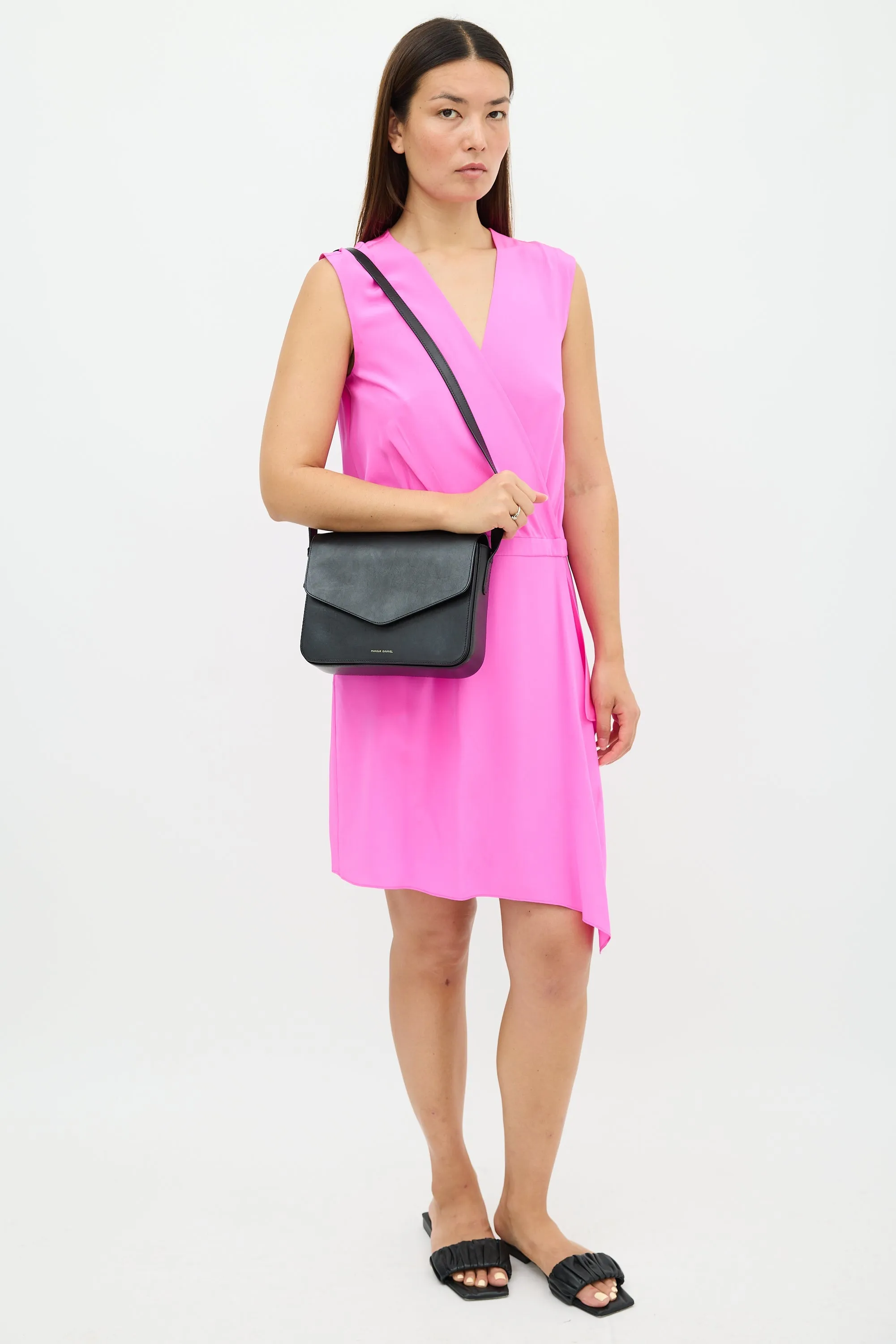 Black Leather Envelope Flap Crossbody Bag