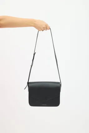 Black Leather Envelope Flap Crossbody Bag