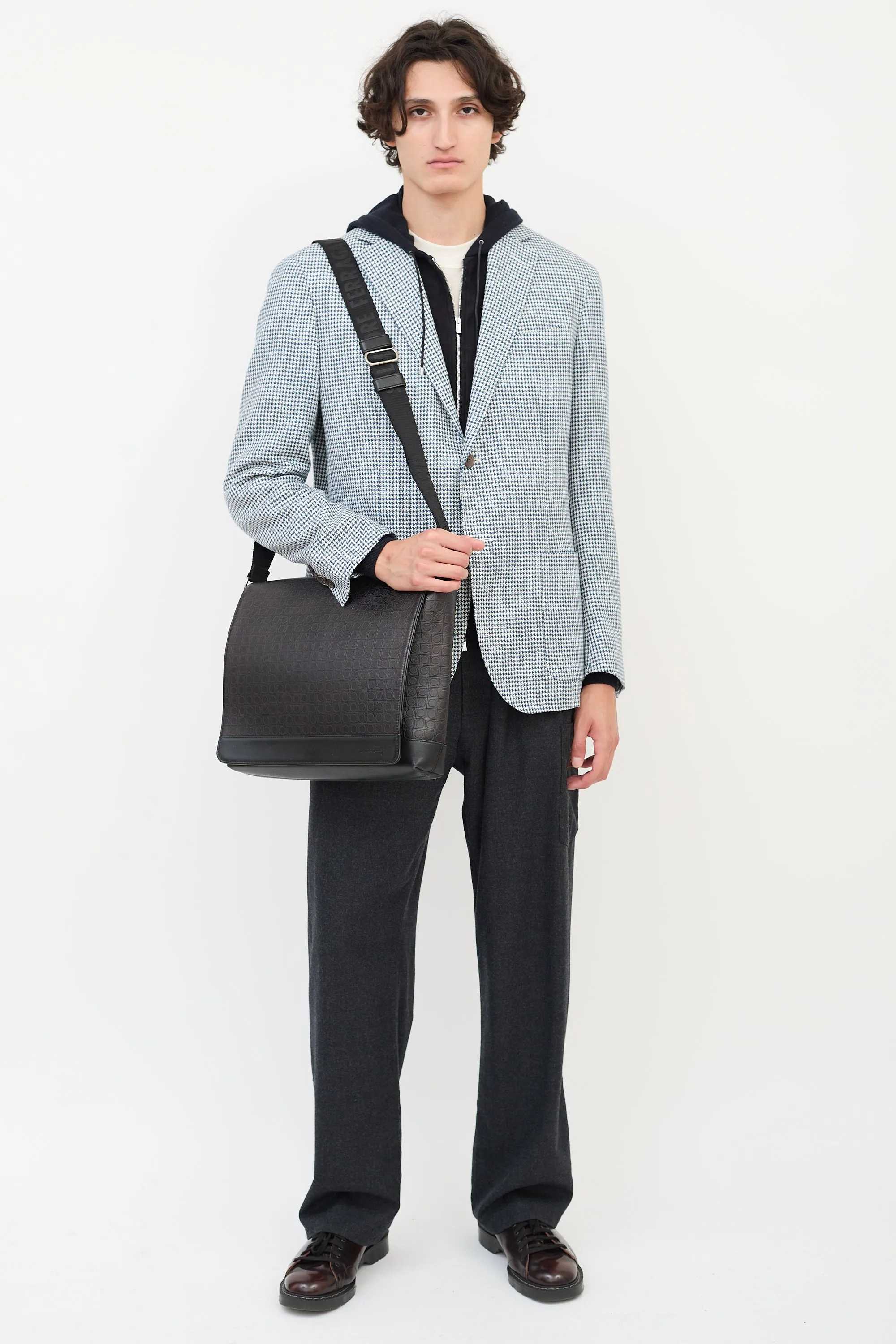 Black Leather Gancini Messenger Bag