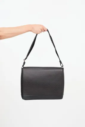Black Leather Gancini Messenger Bag