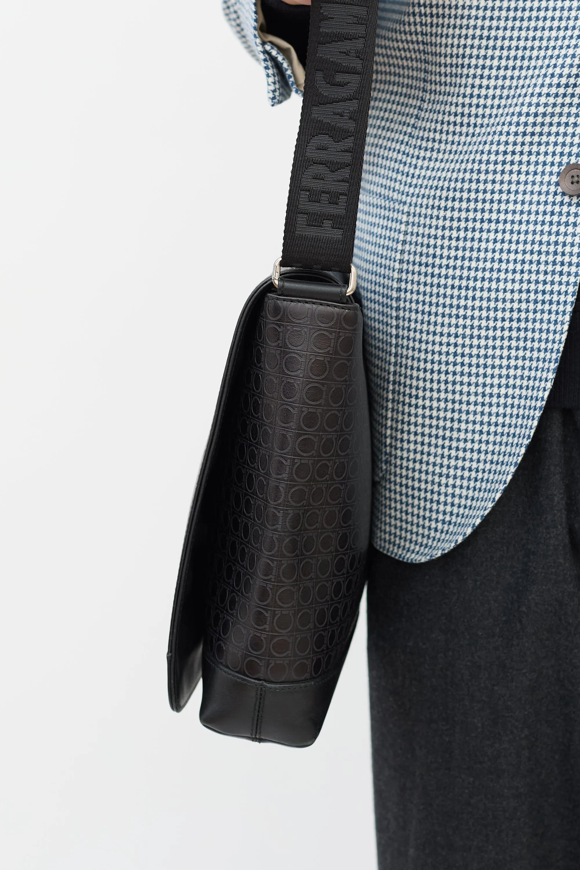 Black Leather Gancini Messenger Bag