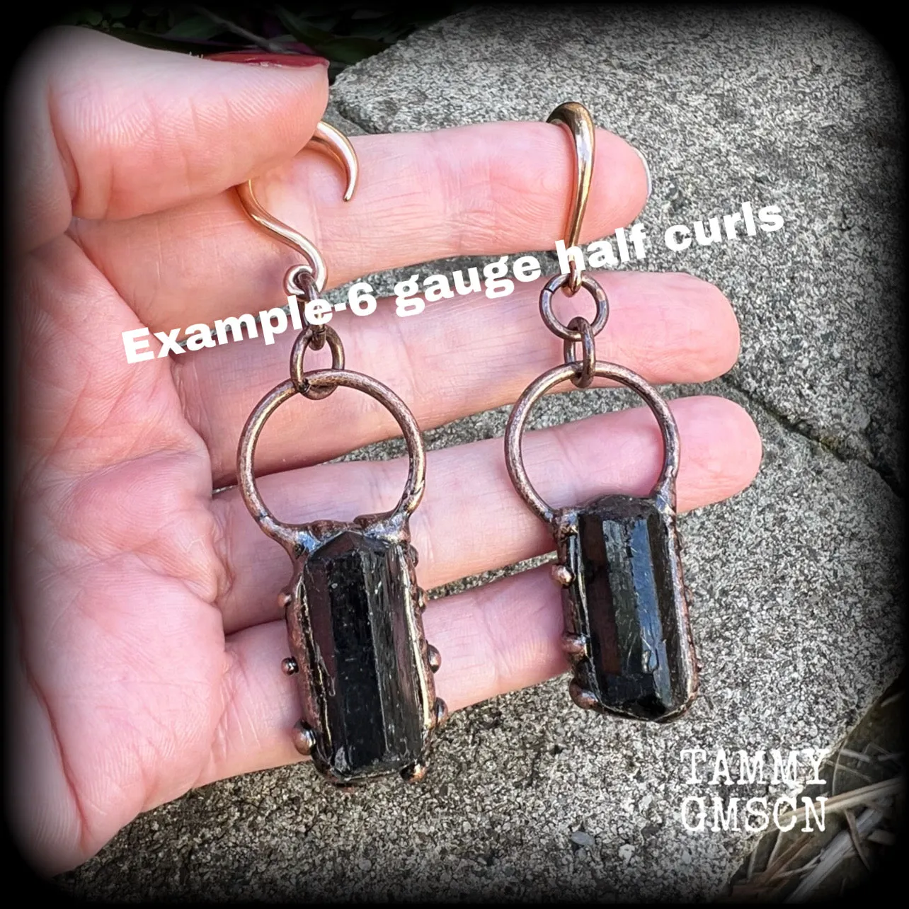 Black tourmaline gauged earrings-Gemstone ear wieghts
