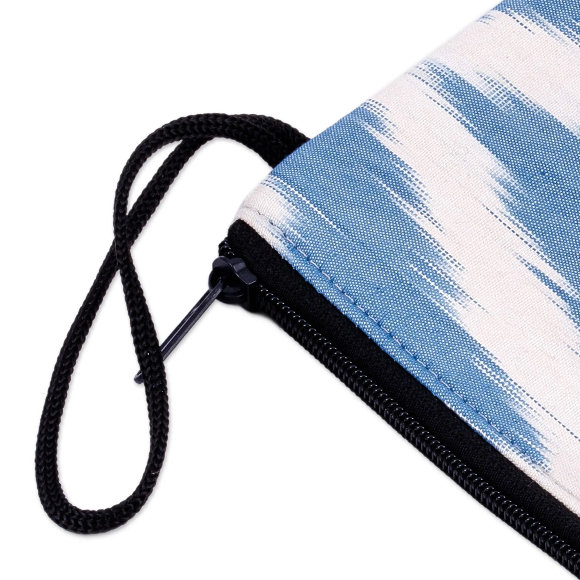 Blue and White Ikat Patterned Cotton Zippered Cosmetic Bag - Ikat Serenity | NOVICA