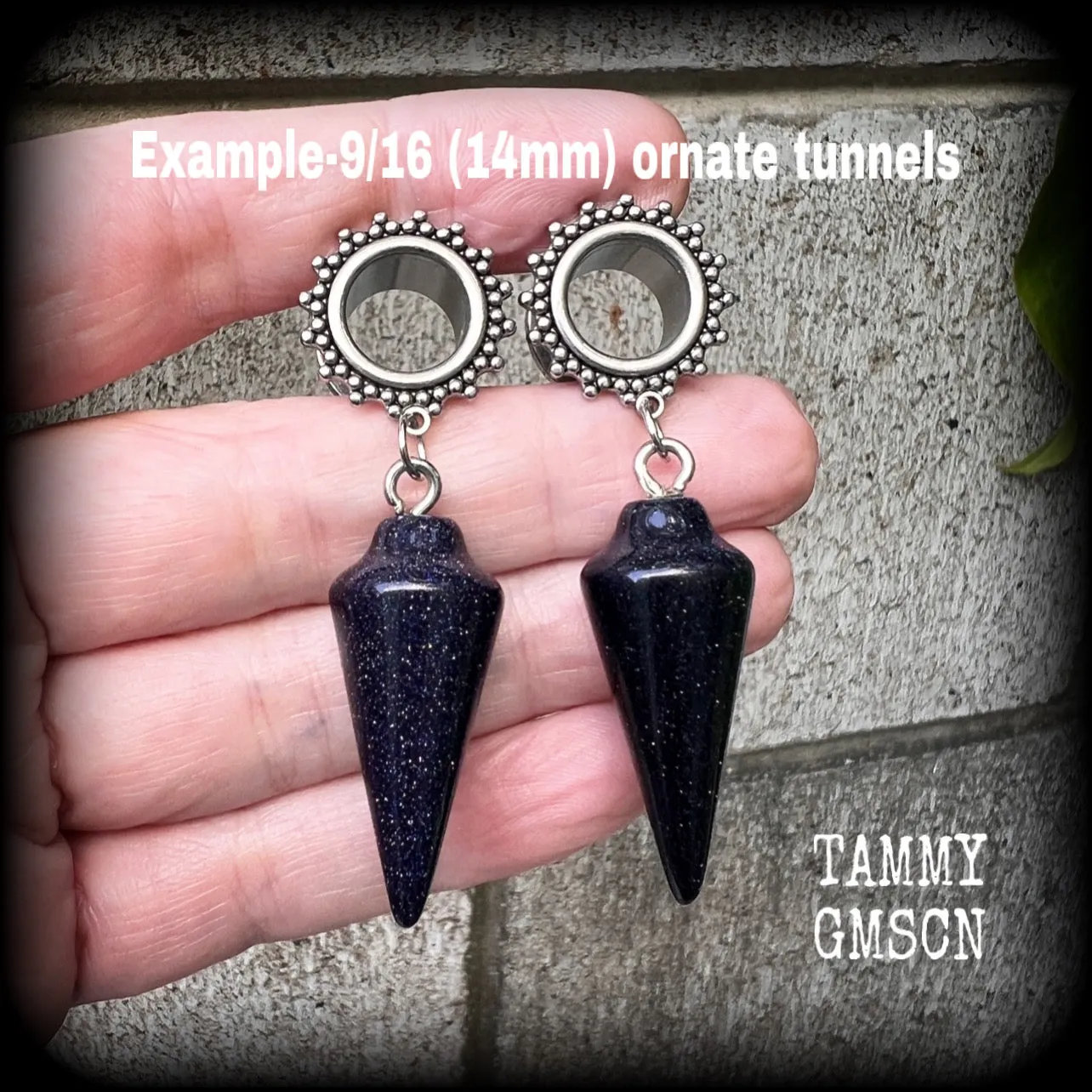 Blue sandstone tunnel dangles-Gemstone tunnel earrings