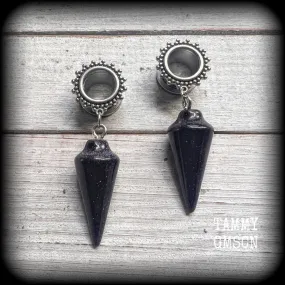 Blue sandstone tunnel dangles-Gemstone tunnel earrings