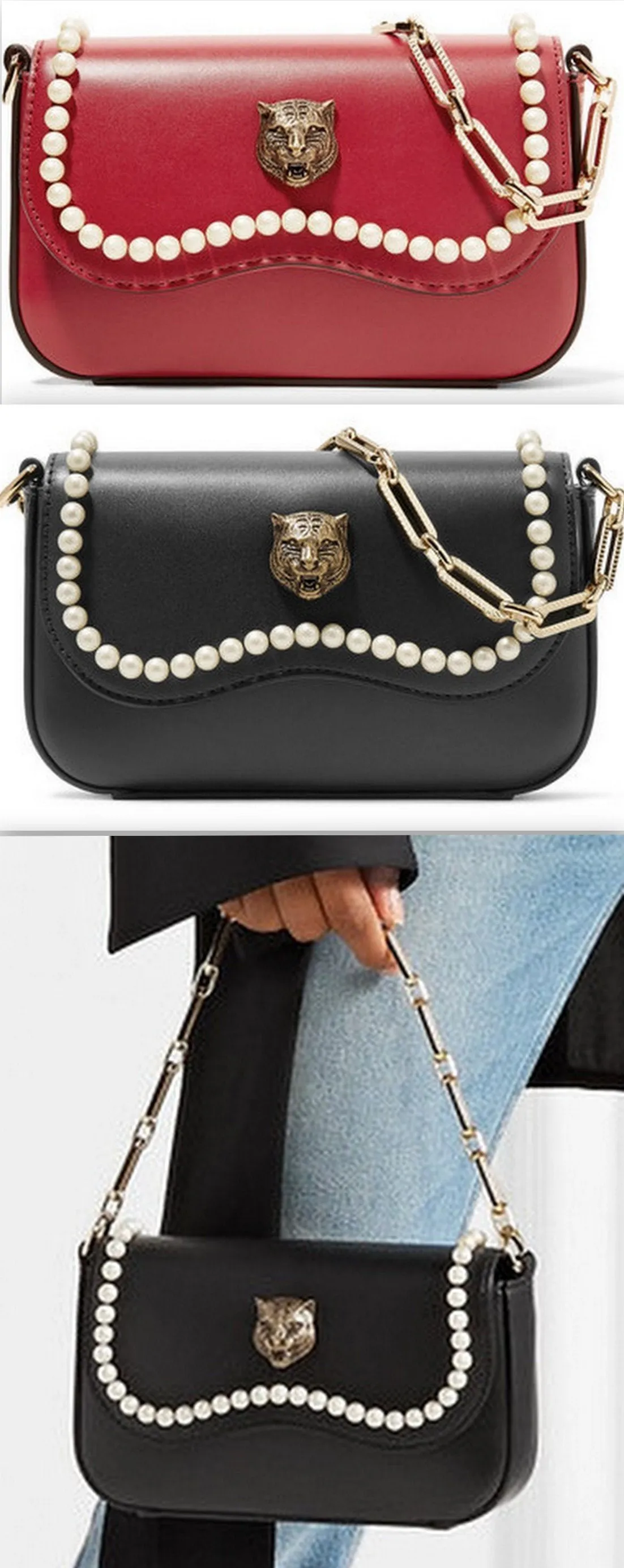 Broadway Mini Embellished Leather Shoulder Bag - Red or Black