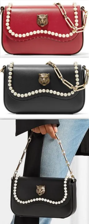 Broadway Mini Embellished Leather Shoulder Bag - Red or Black