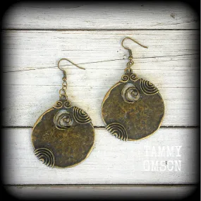 Bronze disc earrings-Ogoun earrings