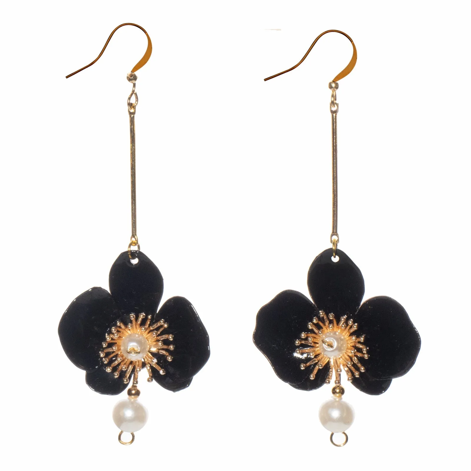 Butterfly Orchid Pearl Earrings Black