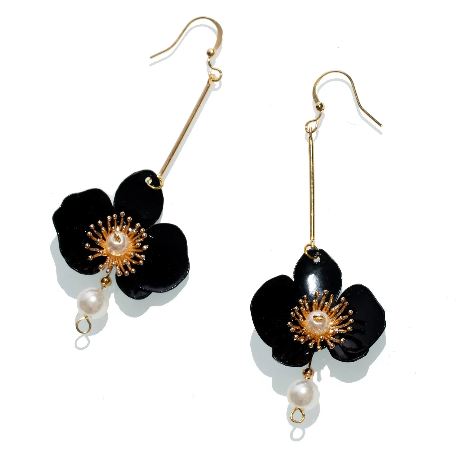 Butterfly Orchid Pearl Earrings Black