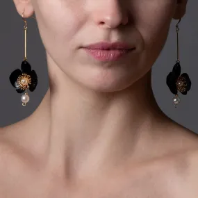 Butterfly Orchid Pearl Earrings Black