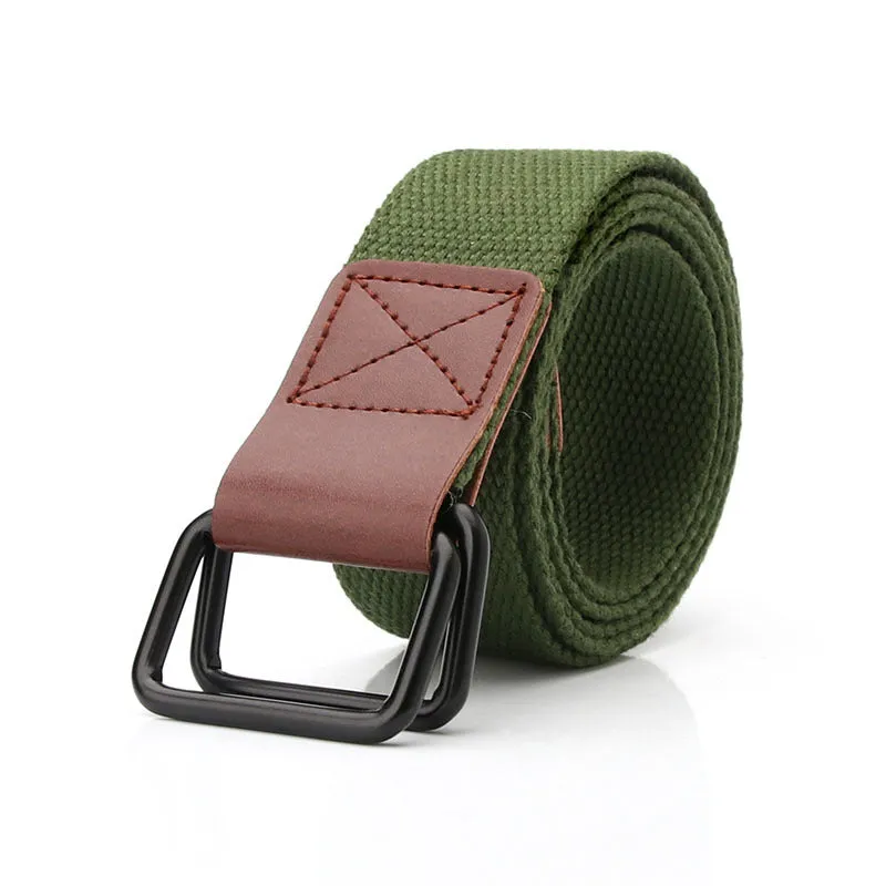 Canvas Belt Youth Student Jeans Pant Belt Double Ring Buckle Men's Tooling Characteristic Belt