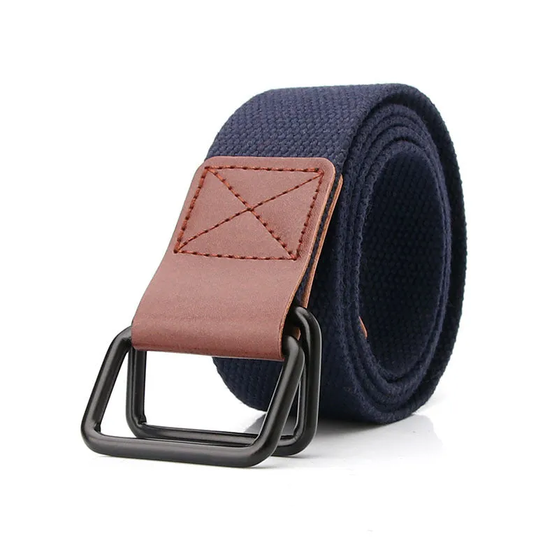 Canvas Belt Youth Student Jeans Pant Belt Double Ring Buckle Men's Tooling Characteristic Belt