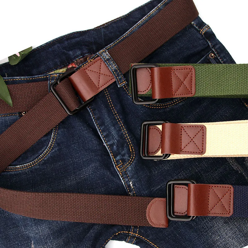 Canvas Belt Youth Student Jeans Pant Belt Double Ring Buckle Men's Tooling Characteristic Belt
