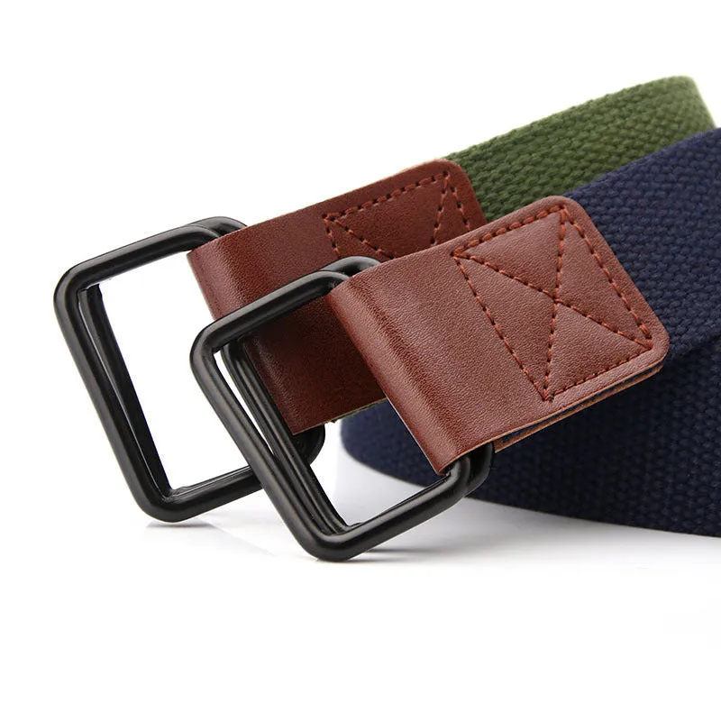 Canvas Belt Youth Student Jeans Pant Belt Double Ring Buckle Men's Tooling Characteristic Belt