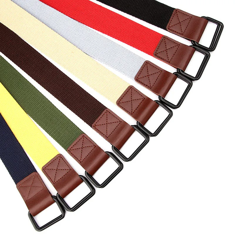 Canvas Belt Youth Student Jeans Pant Belt Double Ring Buckle Men's Tooling Characteristic Belt