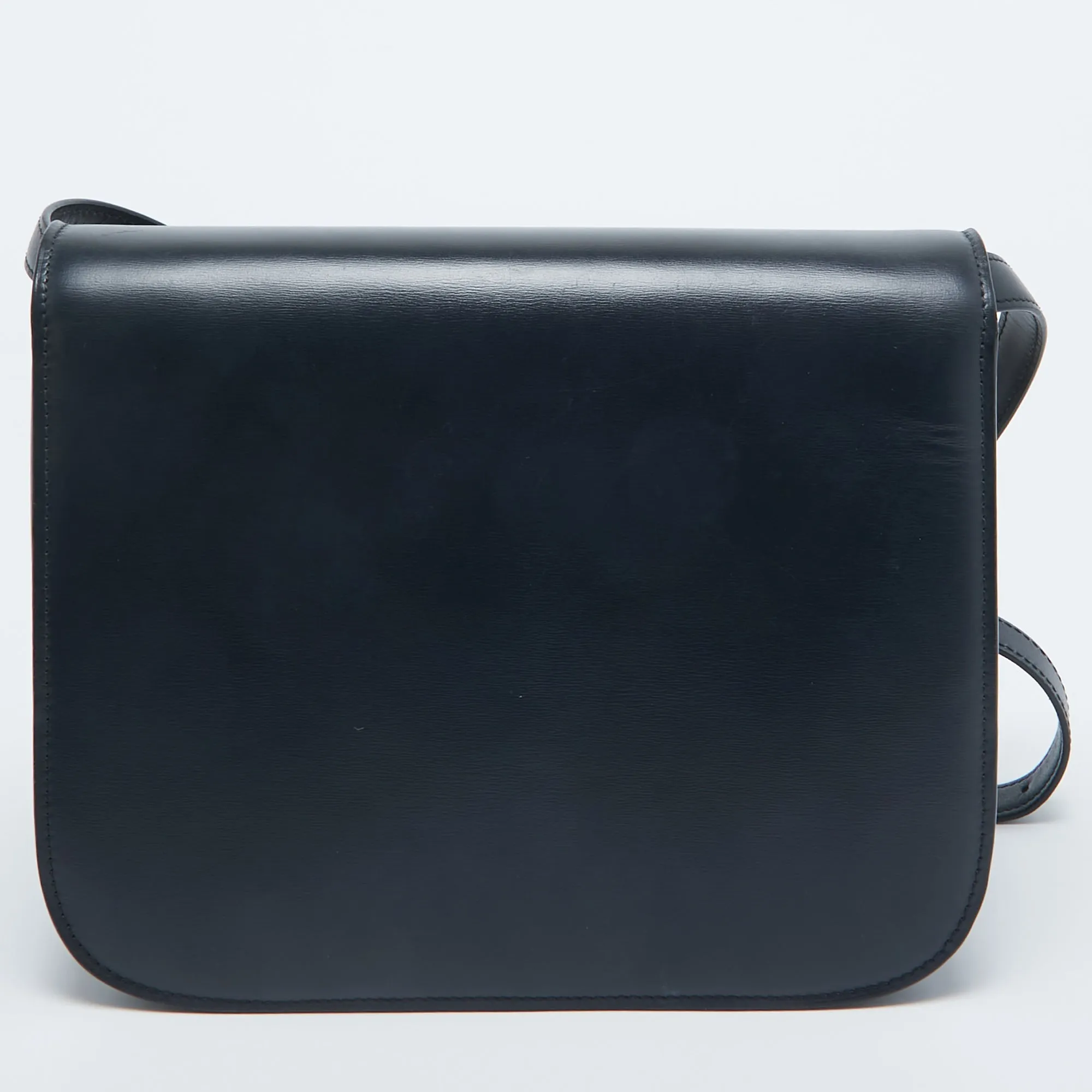 CELINE Navy Blue Leather Medium Classic Box Shoulder Bag