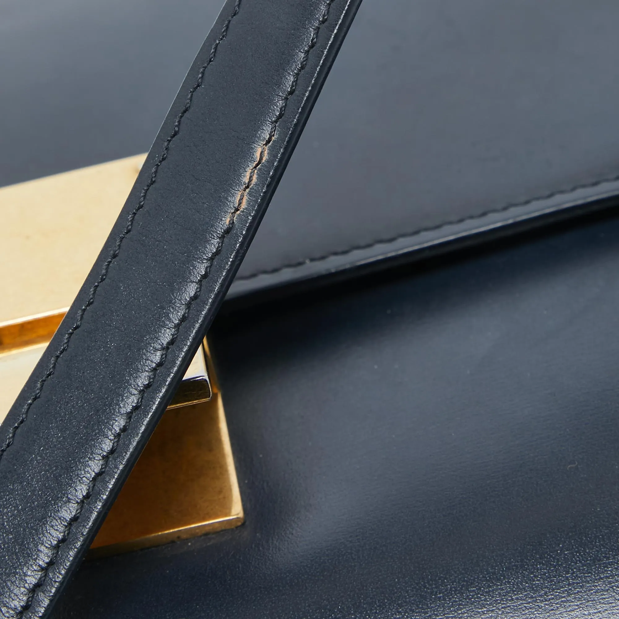 CELINE Navy Blue Leather Medium Classic Box Shoulder Bag