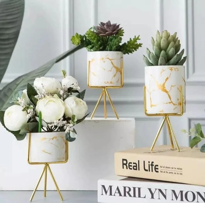 Ceramic Marble Design Mini Decorative Pots - Set of 3