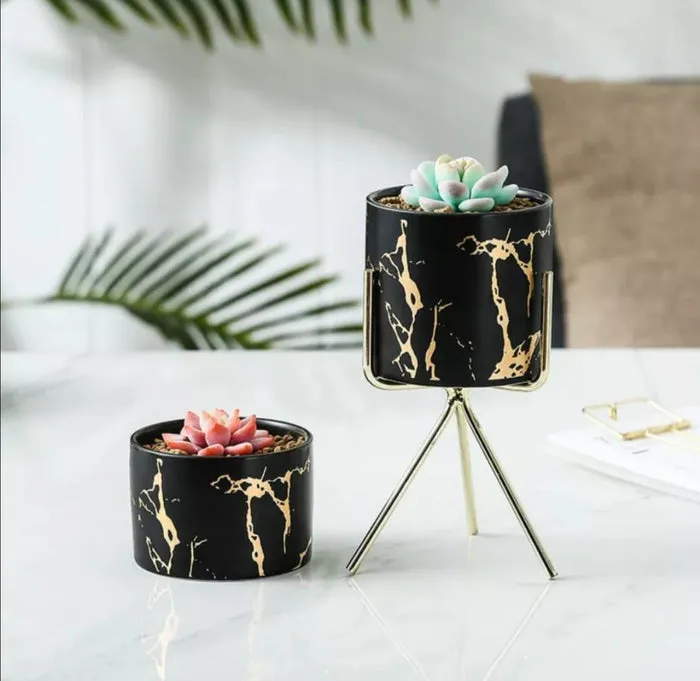 Ceramic Marble Design Mini Decorative Pots - Set of 3