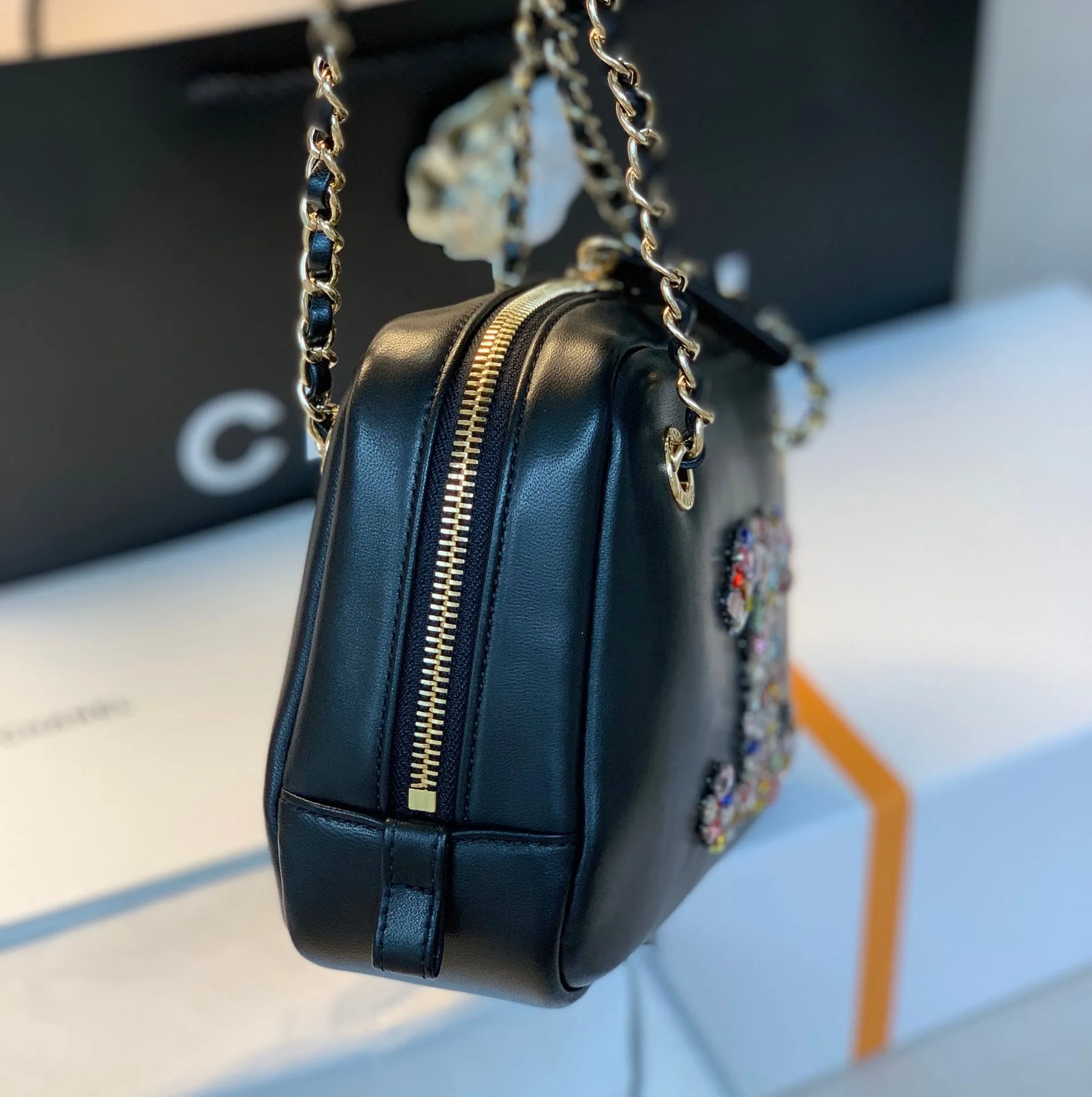 CHL Camera Cubic Diamonds Black Bag For Women 12.5cm/4.9in