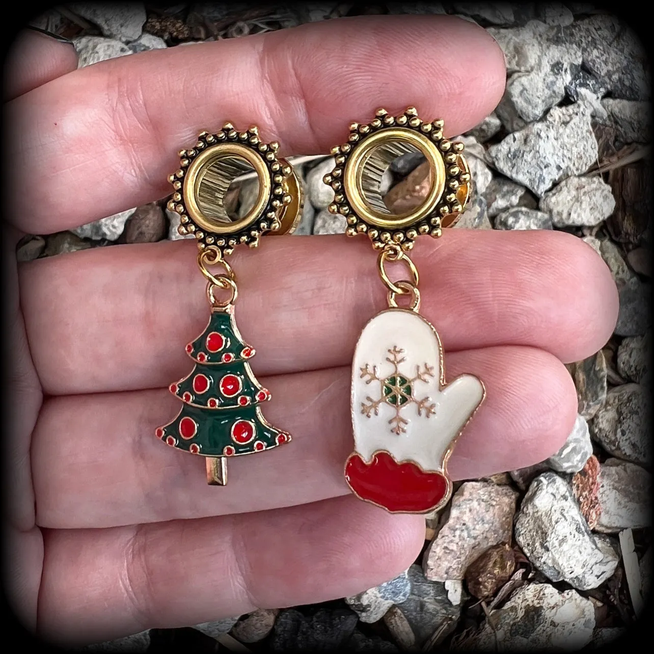 Christmas tree tunnel earrings-Winter solstice earrings