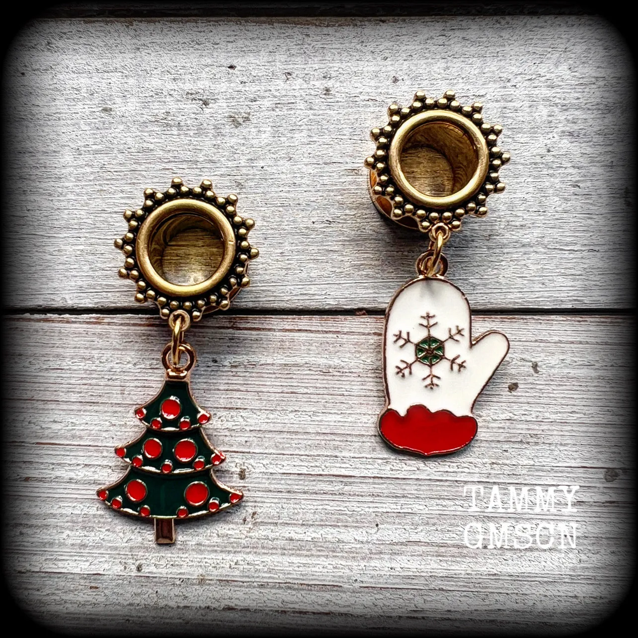 Christmas tree tunnel earrings-Winter solstice earrings