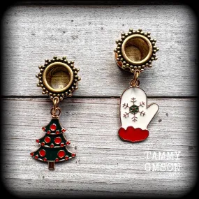 Christmas tree tunnel earrings-Winter solstice earrings
