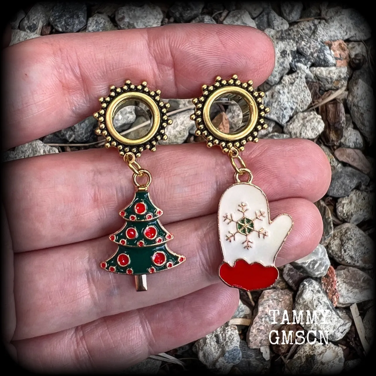 Christmas tree tunnel earrings-Winter solstice earrings