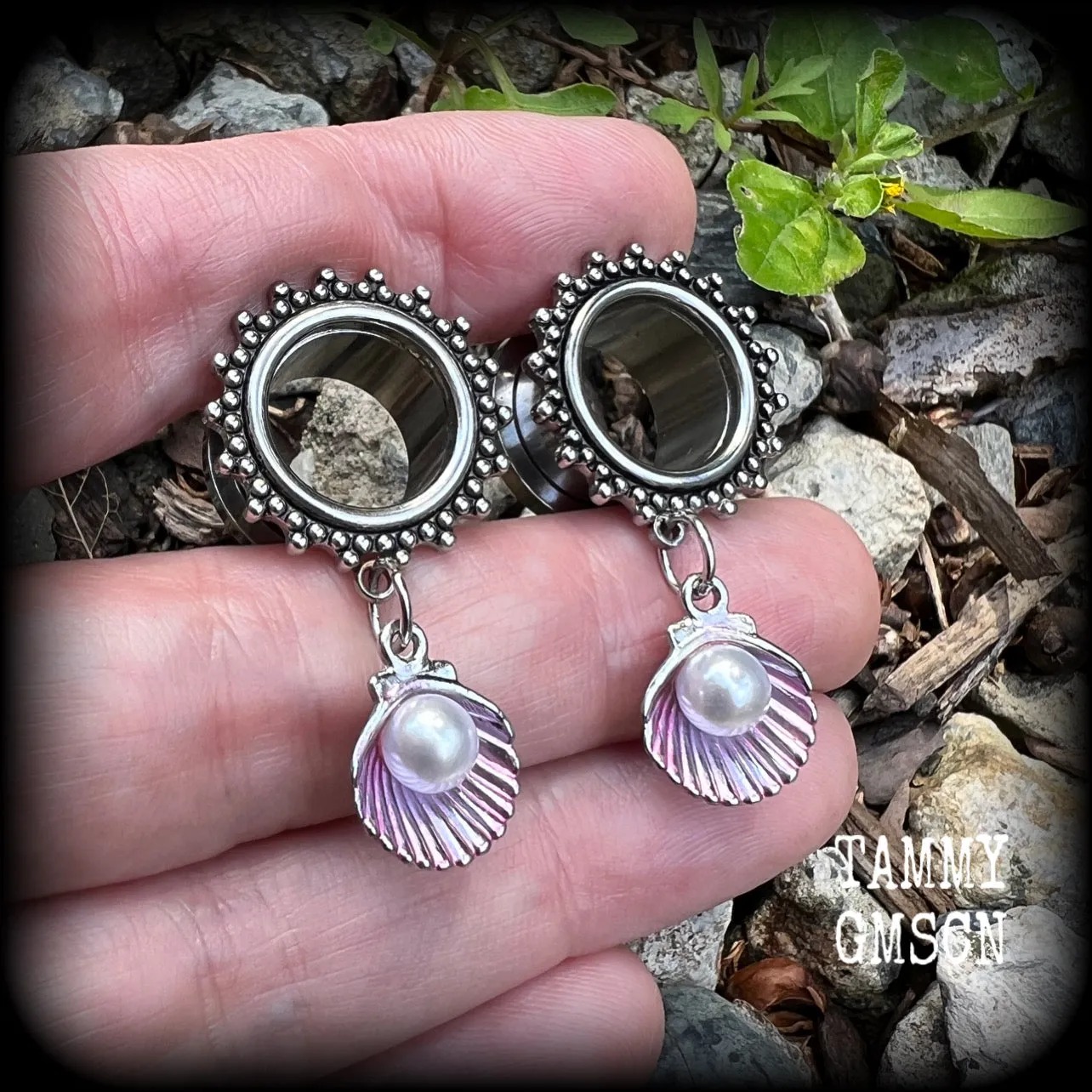 Clam shell tunnel dangles-Sea hag jewelry