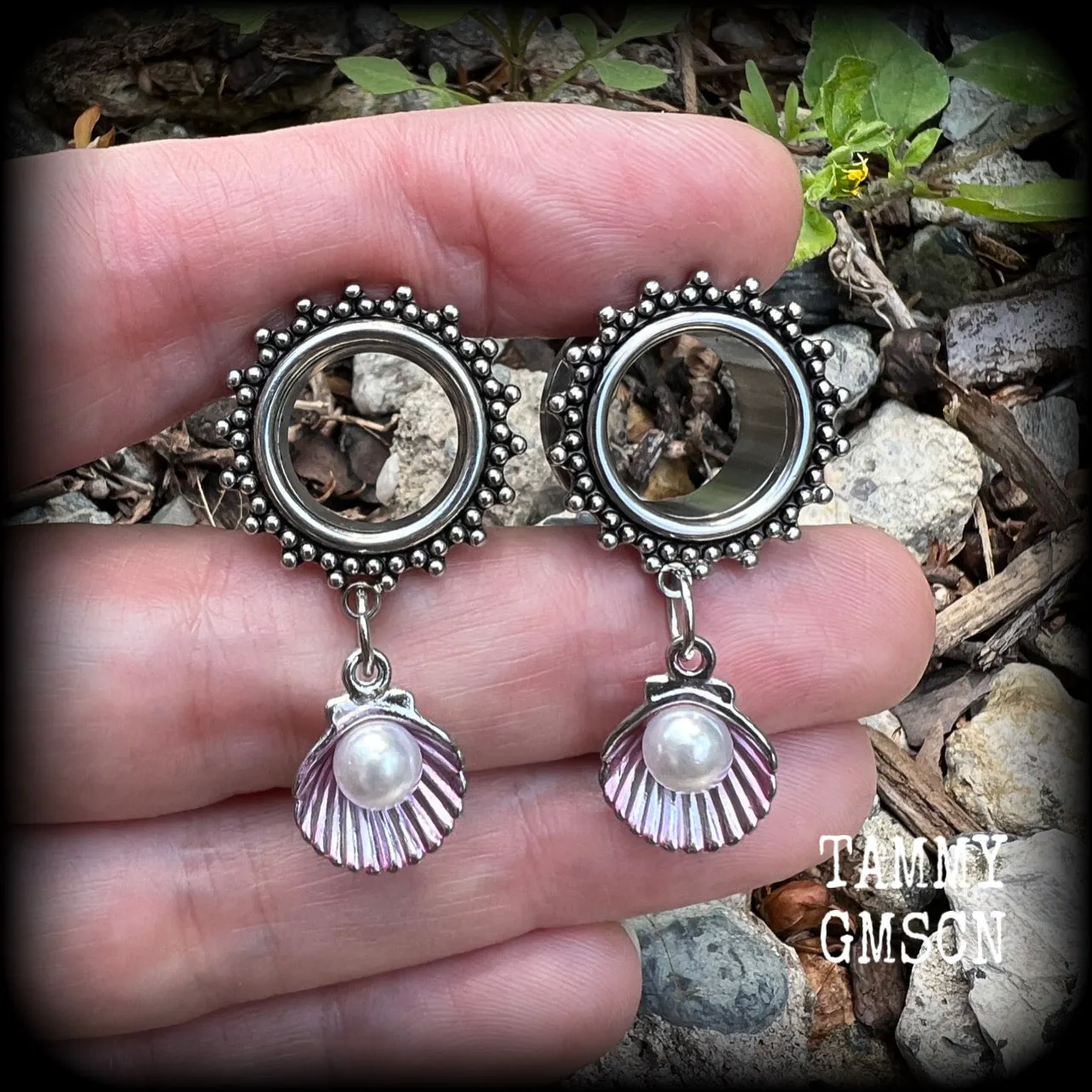 Clam shell tunnel dangles-Sea hag jewelry