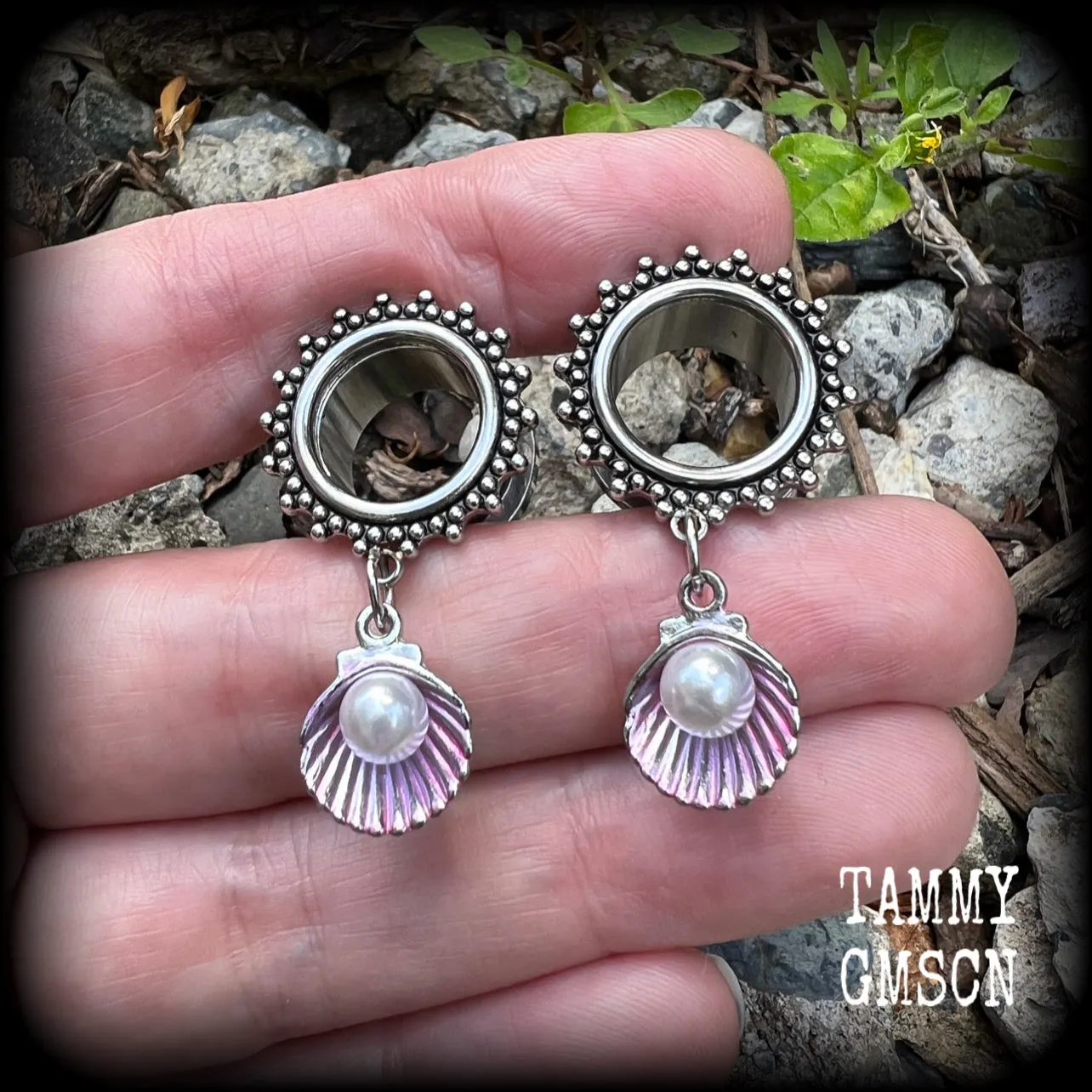 Clam shell tunnel dangles-Sea hag jewelry