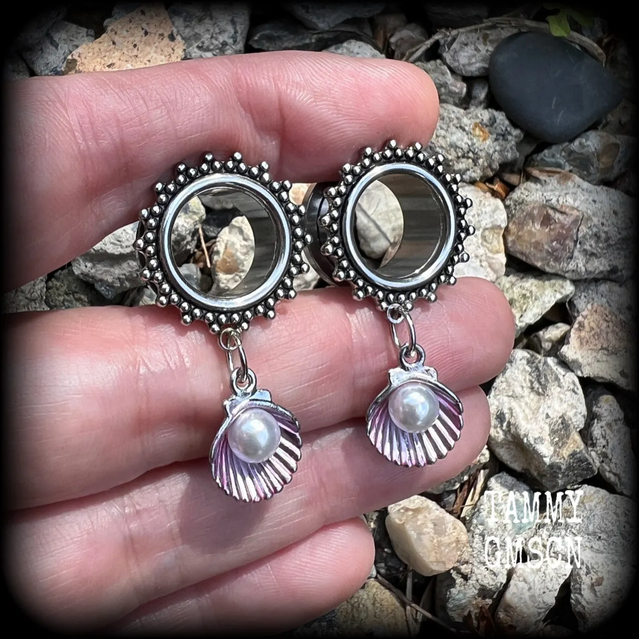 Clam shell tunnel dangles-Sea hag jewelry