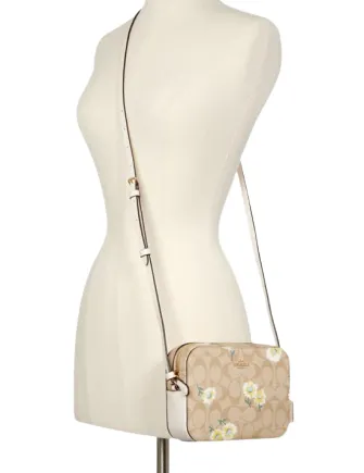 Coach Mini Camera Bag In Signature Canvas With Daisy Print
