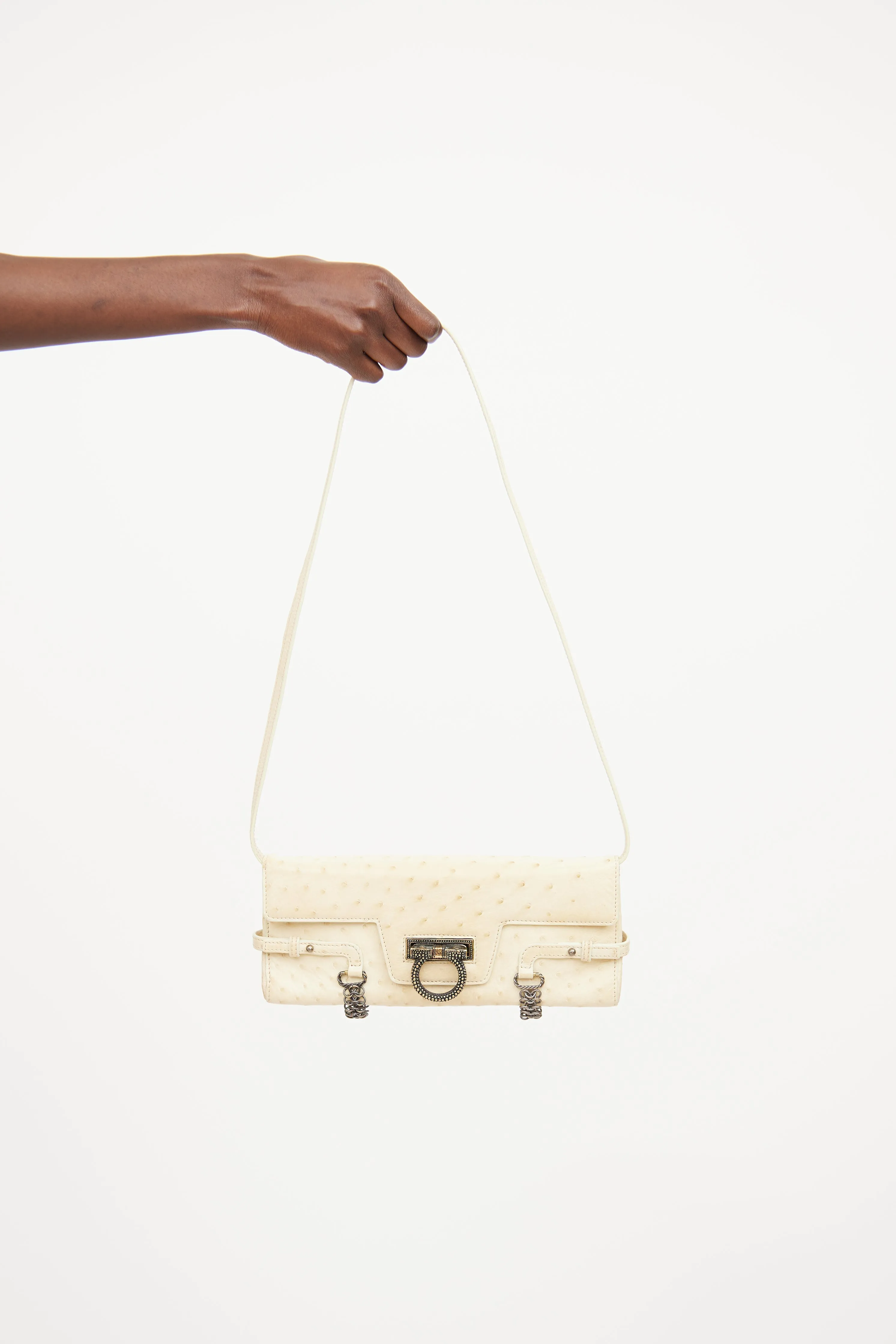 Cream Flap Leather Shoulder Bag