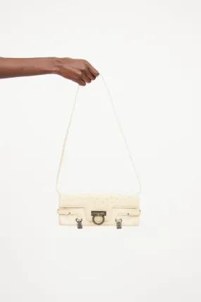 Cream Flap Leather Shoulder Bag