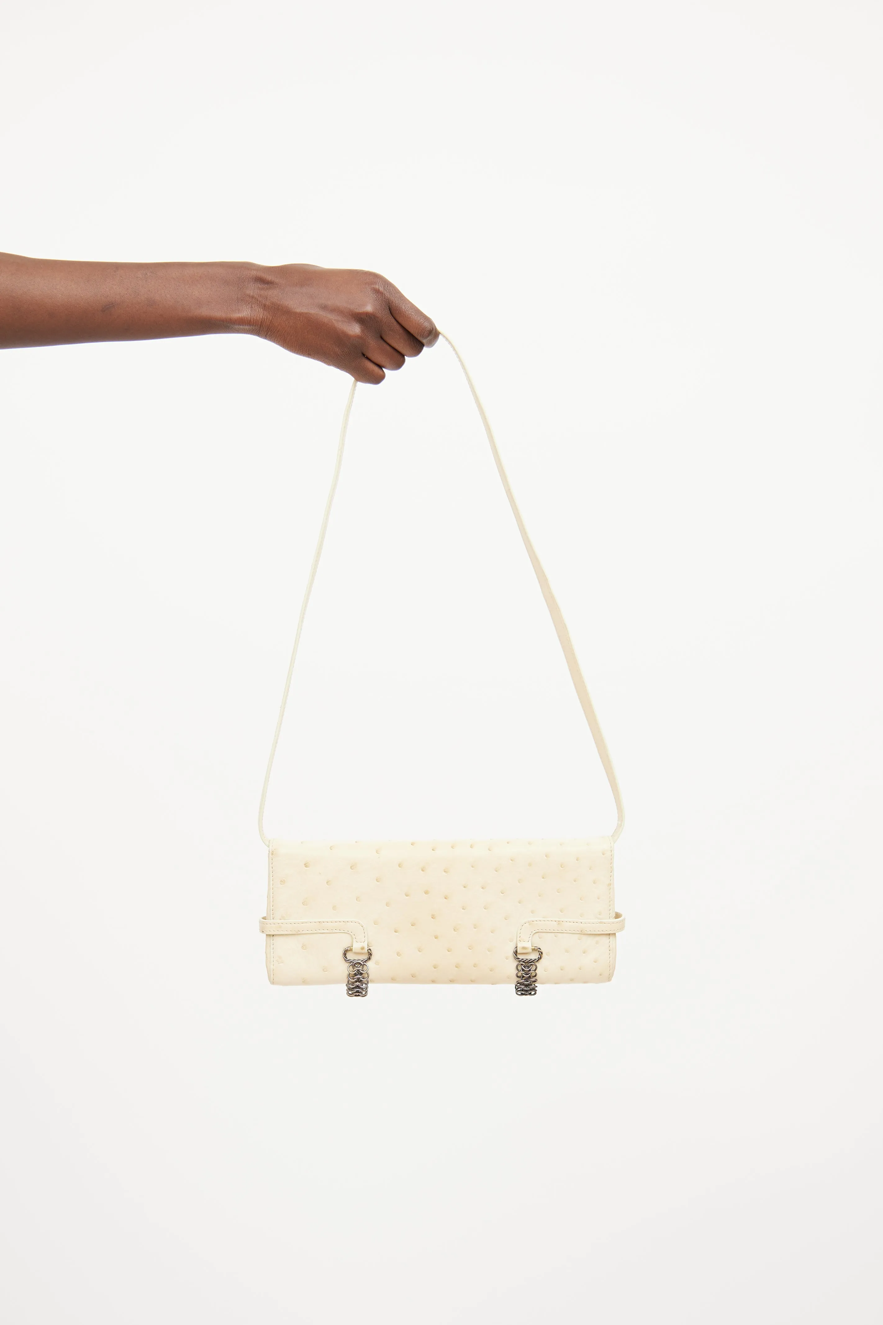 Cream Flap Leather Shoulder Bag