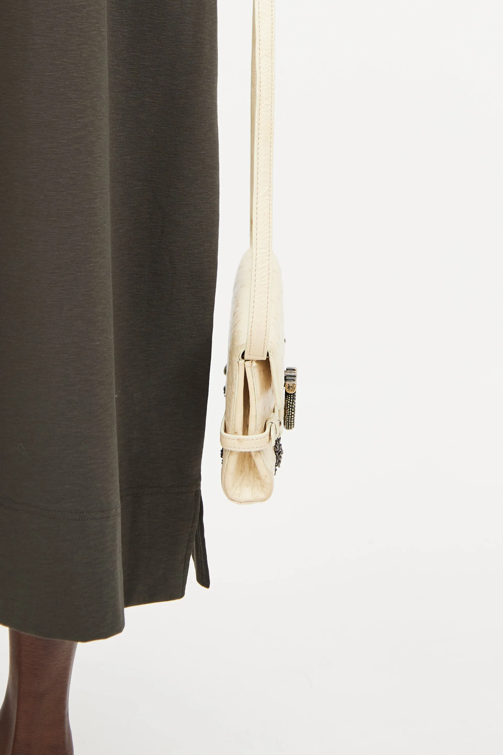 Cream Flap Leather Shoulder Bag