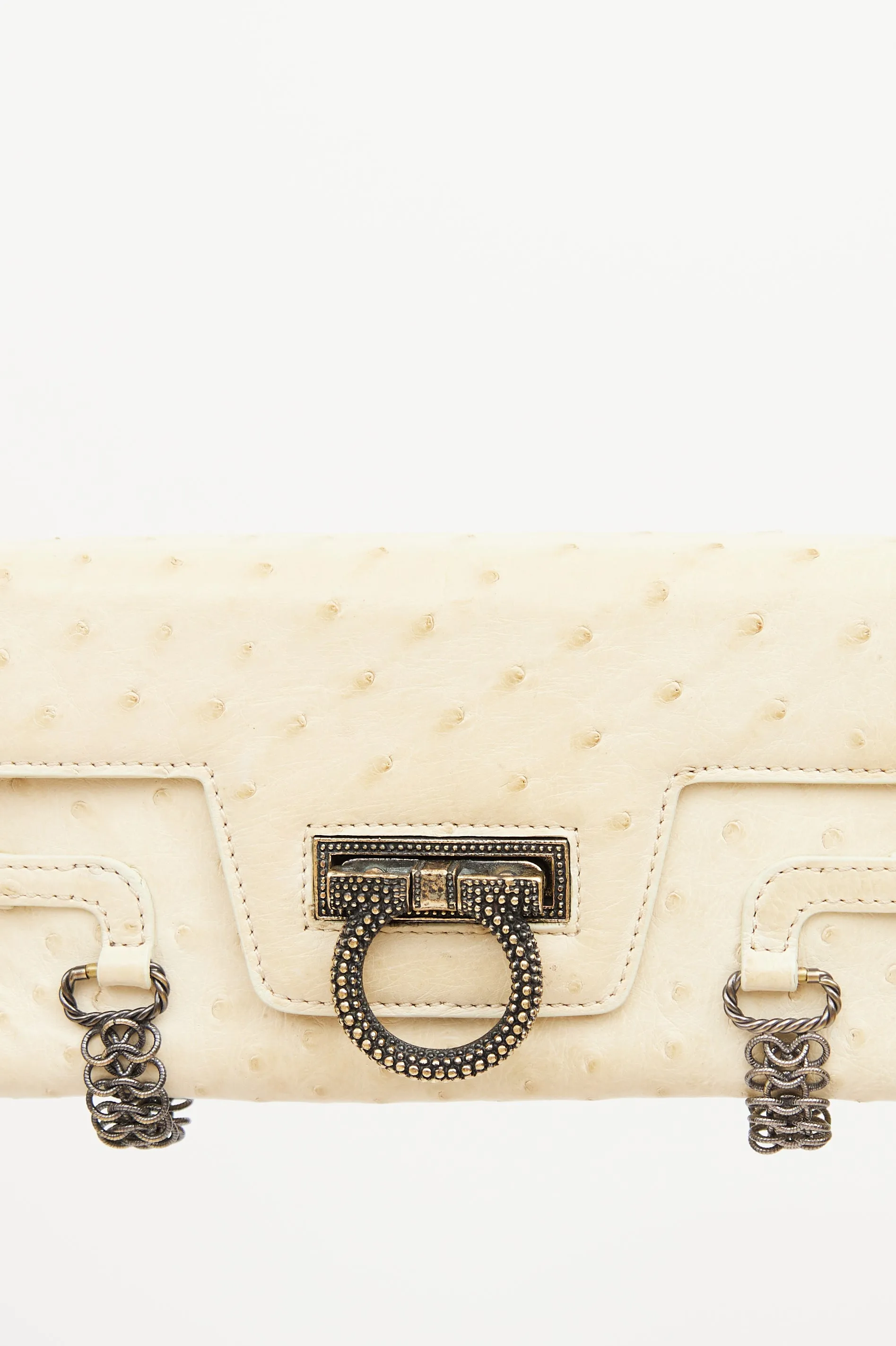 Cream Flap Leather Shoulder Bag