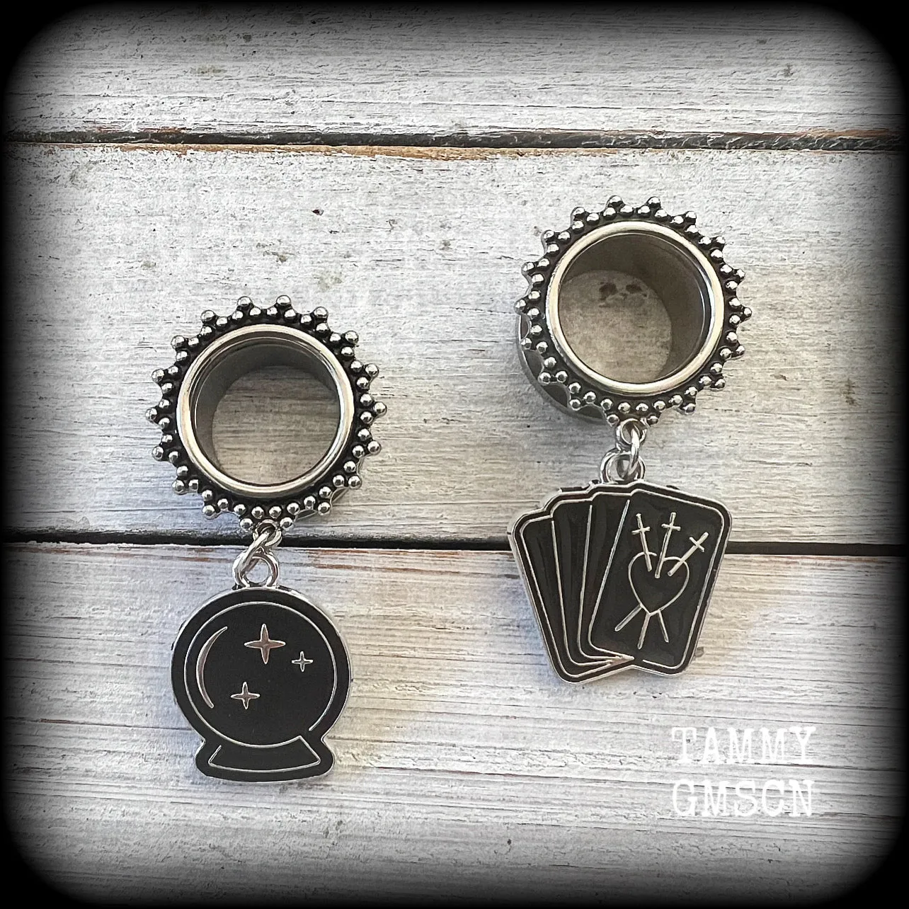 Crystal ball and tarot card earrings-Halloween tunnels