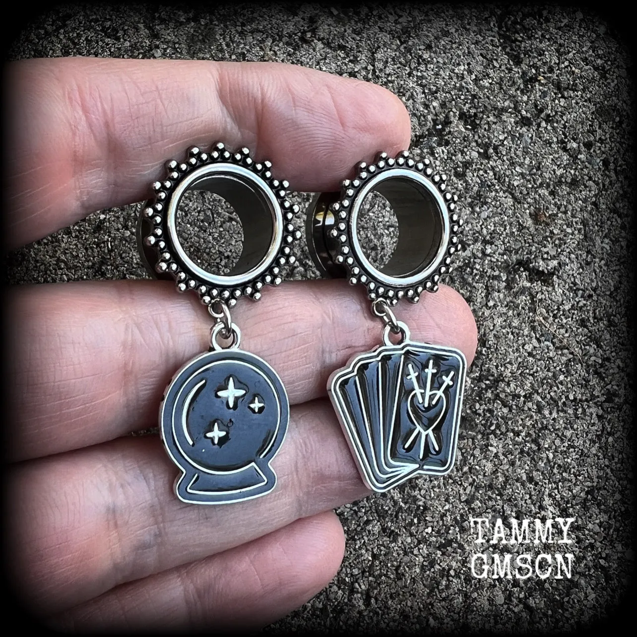 Crystal ball and tarot card earrings-Halloween tunnels