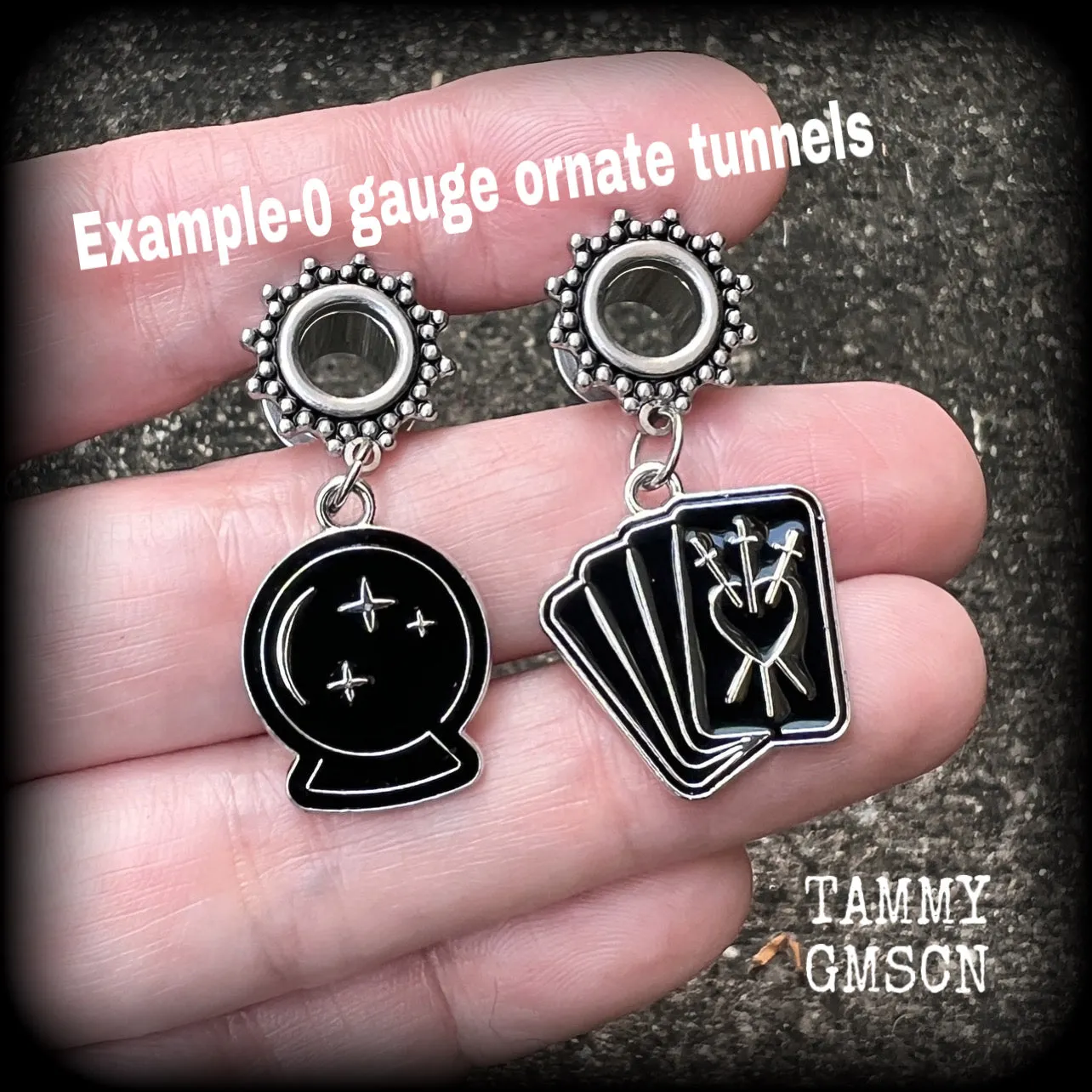 Crystal ball and tarot card earrings-Halloween tunnels