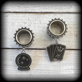 Crystal ball and tarot card earrings-Halloween tunnels