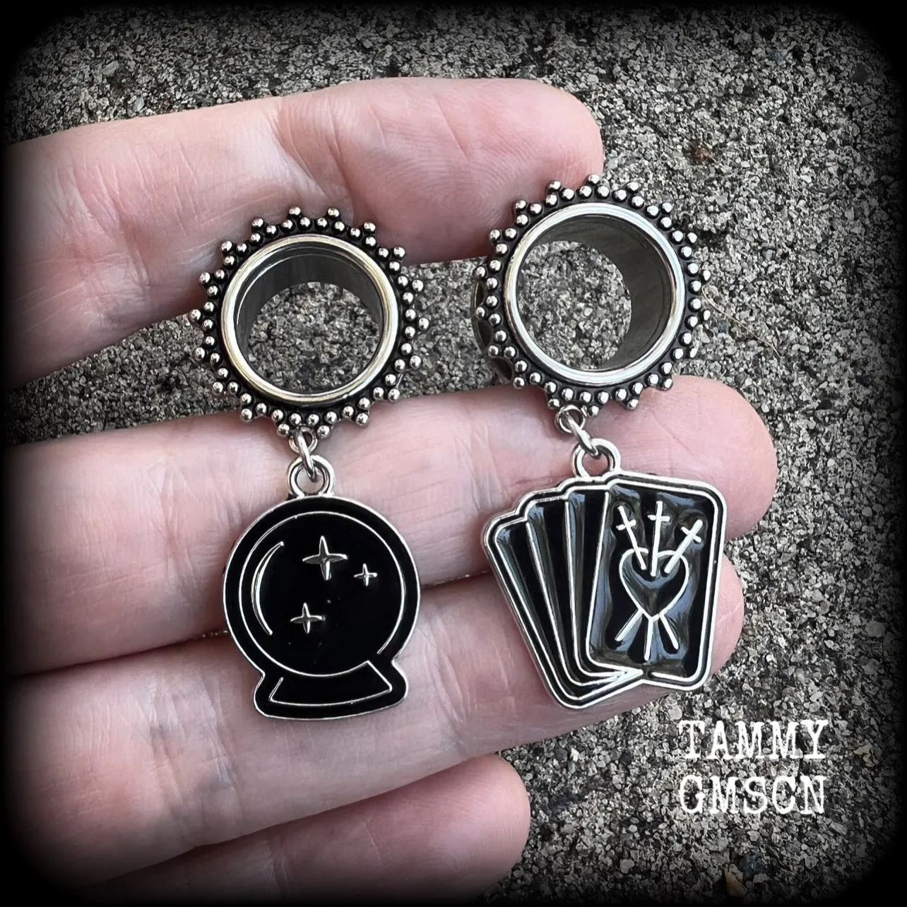 Crystal ball and tarot card earrings-Halloween tunnels