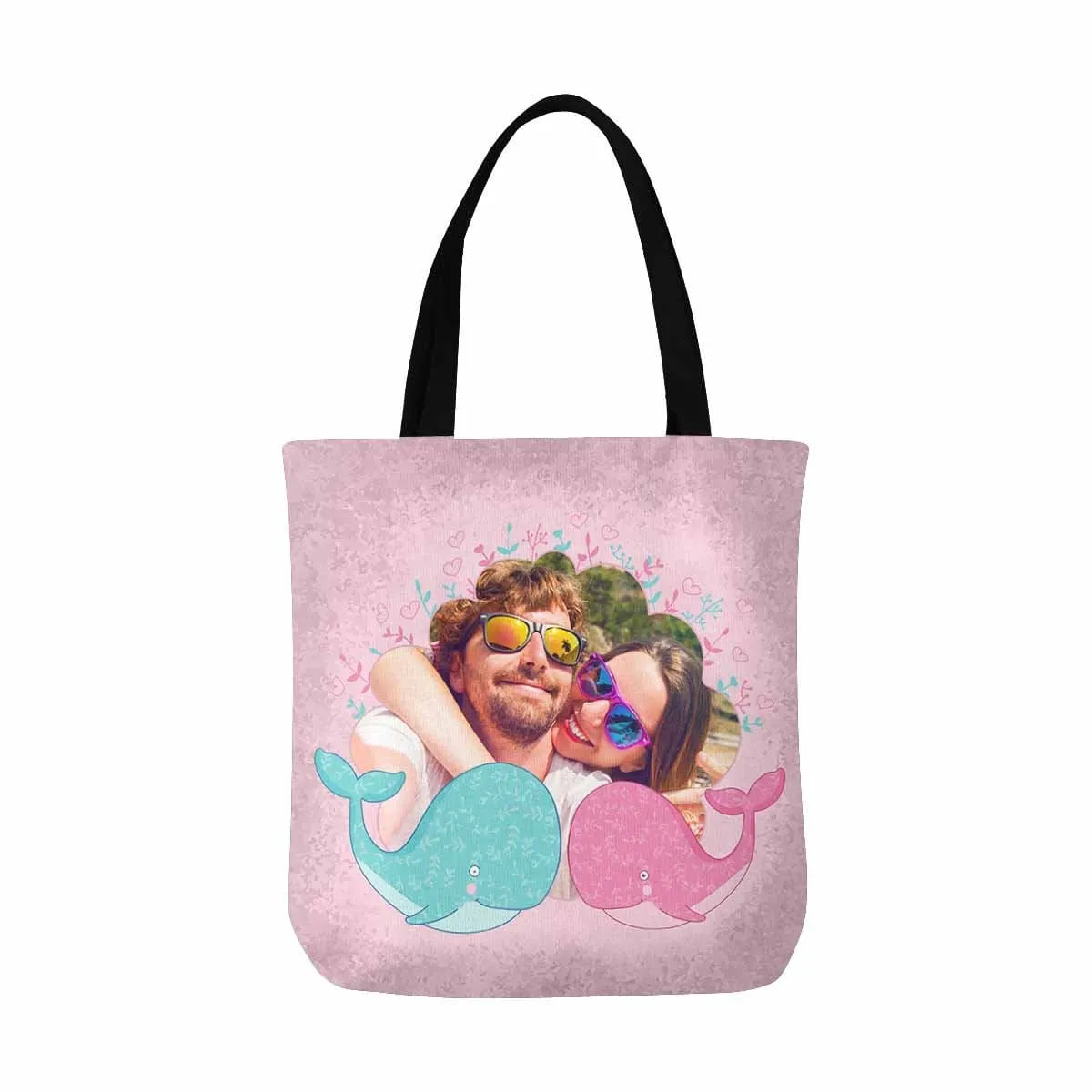 Custom Couple Photo Love Whale Canvas Tote Bag