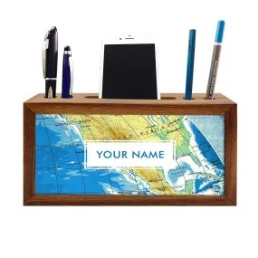Custom-Made Small Wooden desk organizer - Atlas Map