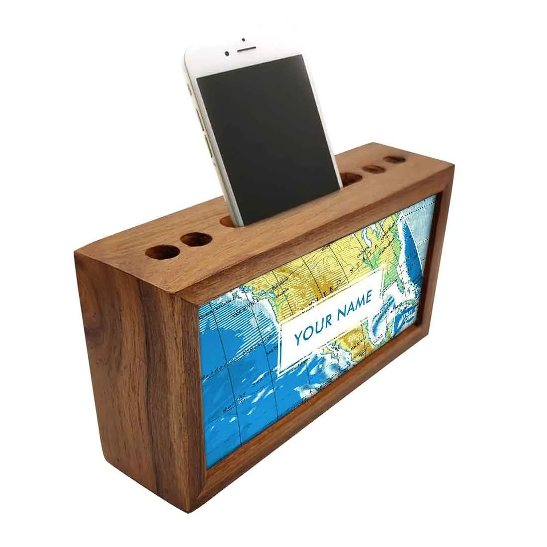 Custom-Made Small Wooden desk organizer - Atlas Map